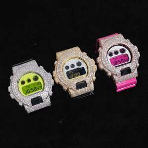 Luxury Iced Out G-Sh0 <b>Watch</b> with Moissanite Diamonds Custom Bust Down Hip Hop Style Gold Silver Plated Finish - Product Image 1