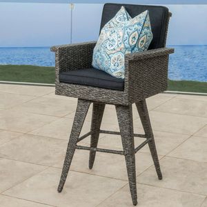 Tabouret de bar d'extérieur en osier de 30 pouces avec coussins résistants à l'eau, chaise individuelle - Product Image 1