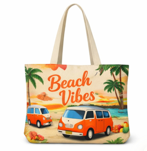 Sac de plage en toile de coton personnalisable avec impression de designer, logo sur mesure, poignée longue pour l'épaule - Product Image 1