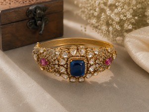Gold Plated 925 Sterling Silver Moissanite Kundan Polki <b>Bracelet</b> for Women Indian Bridal Jewelry Wholesale Manufacturer - Product Image 3