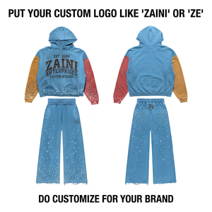 ZAINI ZI-247 350g 100% Coton Polaire Survêtement Homme Blanc à Capuche et Pantalon Large Broderie DTF Logo Personnalisé OEM ODM - Product Image 1