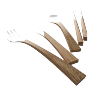 Juego de cubiertos de acero inoxidable con mango de bambú natural ecológico, vajilla de diseño moderno para el hogar y hoteles. - Product Image 1
