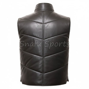 เสื้อกั๊กหนังสีดำสำหรับผู้ชายเสื้อกั๊กลำลองหนังแท้คุณภาพดีอินเทรนด์ - Product Image 2