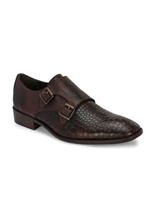 Zapatos Formales de Hombre con Doble Correa de Hebilla, Hechos a Mano en Italia, con Parte Superior de Cuero Genuino Estampado, Punta Puntiaguda, Cómodos y Duraderos - Product Image 2
