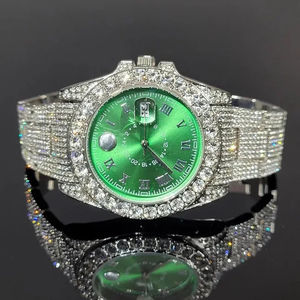 Montre de luxe personnalisée Hip Hop avec diamants Moissanite taille ronde en or blanc pour homme, cadran marron personnalisé - Product Image 1