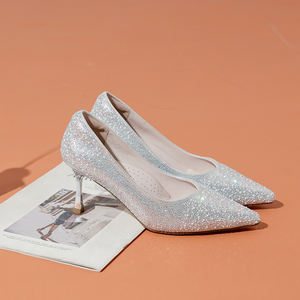 Chaussures à talons aiguilles Ann'S pour femmes, en argent, avec strass et cristaux, talon de 7,5 cm, bout pointu, chaussures de mariée, de soirée - Product Image 2