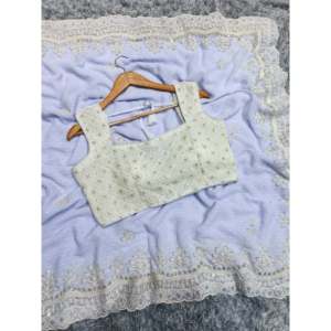 Chal de Diseñador con Hermosas Lentejuelas y Bordados con Hilos, Elegante Saree - Product Image 2