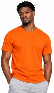เสื้อยืดคอกลมแขนสั้นผู้ชาย สีส้ม ผ้าฝ้าย ทรงปกติ สไตล์ลำลอง สีพื้น ผ้าเจอร์ซีย์ถัก ดีไซน์เรียบ - Product Image 4