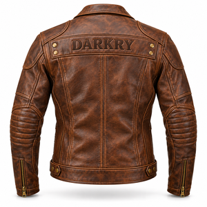 Blouson de motard vintage en cuir de vachette marron vieilli pour homme, avec fermeture éclair asymétrique, vêtements d'hiver OEM - Product Image 2