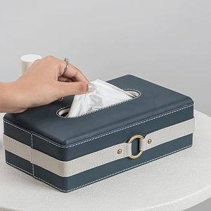 Modern Leatherite <b>Tissue</b> <b>Box</b> Cover, Rectangle <b>Tissue</b> <b>Box</b> <b>Holder</b> Leather <b>Tissue</b> <b>Box</b> With Metal Buckle Blue & White - Product Image 3