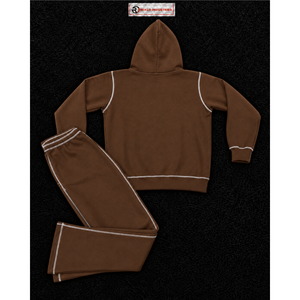 Ensemble de survêtement marron pour homme, sweat à capuche imprimé entièrement zippé et pantalon de survêtement évasé, ensemble deux pièces streetwear assorti, tenue de sport personnalisée en gros - Product Image 6