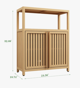 Trendy Wood <b>Storage</b> Cabinet Minimalist Batten Door Open <b>Shelf</b> Floor Standing <b>Cupboard</b> Stand <b>Shelf</b> <b>for</b> Modern Home Office - Product Image 3