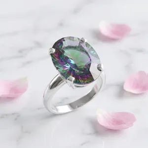 Classic Rainbow Mystic Topaz 925 Sterling Silver <b>Ring</b> Prong Setting Handmade Jewelry Multicolor Gemstone <b>Statement</b> <b>Ring</b> - Product Image 2