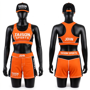 Premium 260 GSM polyester spandex BJJ bra and shorts set orange black panel design heat transfer custom logo - Product Image 1