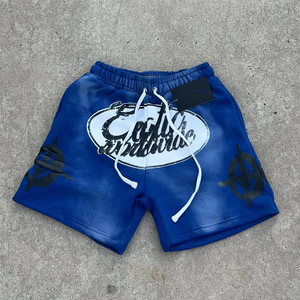 Pantalones cortos deportivos personalizados con estampado gráfico, de algodón 100% de alta densidad (400 GSM), con forro polar y pedrería, para ropa urbana. - Product Image 6