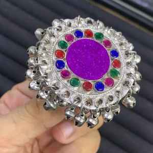 Anillo Grande de Cristal Afgano, Joyería India Hecha a Mano, Anillo Tribal Ajustable con Espejo Azul y Diseño Floral, Anillo para Navratri - Product Image 4