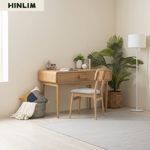 Bureau en chêne scandinave contemporain avec plateau stratifié, table rectangulaire pour bureau à domicile avec tiroir, gain de place pour l'étude et le travail - Product Image 3