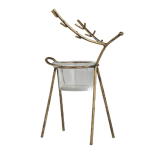 Portavelas de renos en metal dorado antiguo para velas de té, decoración navideña - Product Image 1