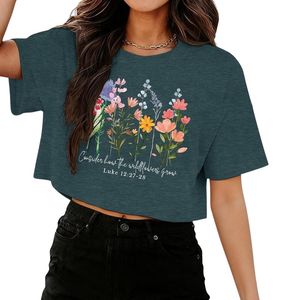 Camiseta Personalizada con Estampado de Palmeras Tropicales, 100% Algodón, Ligera, Manga Corta, para Mujer, Verano, Playa, Estilo Cropped - Product Image 5