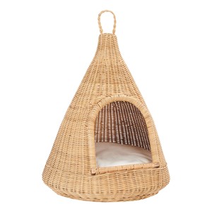 Maison élégante pour animaux de compagnie en rotin, lit pour chat en osier, niche pour chien avec coussin, style panier naturel, meubles pour animaux de compagnie pour la décoration intérieure - Product Image 3