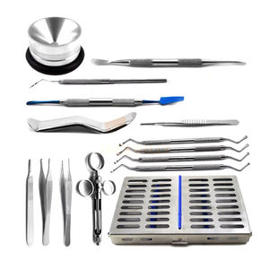 Kit de cirugía de implantes dentales de acero inoxidable de 16 piezas, pinzas elevadoras certificadas por CE, mango de bisturí de jeringa, curetas de casete Más - Product Image 1