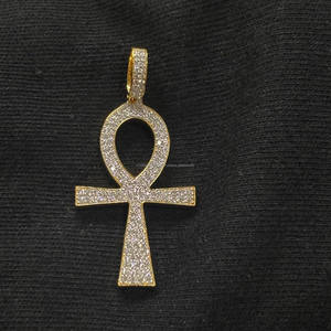 Collier Pendentif Croix Ankh en Argent 925, Pavé de Moissanite, Symbole Égyptien, Bijou Hip Hop, Cadeau de Fête pour Femmes et Hommes - Product Image 2