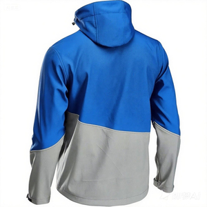 Men's Hooded <b>Fleece</b> Jacket Blue Gray Color Blocking Zipper Closure Windproof Casual Autumn Wear Regular Fit - Product Image 2