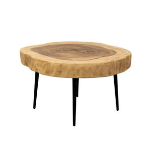 Mesa de Centro de Madera Suar Hecha a Mano con Acabado en Madera Natural, Patas de Hierro, Diseño Moderno para Sala de Estar, Apartamento o Dormitorio - Product Image 2