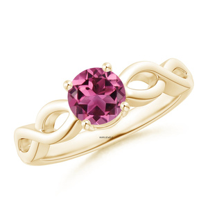 Anillo Solitario Redondo de Circonita Rosa Cultivada en Laboratorio para Mujer con Diseño de Banda Infinita en Oro 10K/14K/18K y Plata 925/935 para Fiesta - Product Image 2