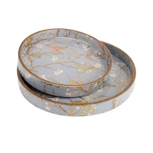 Bandejas Redondas de Madera de Lujo al por Mayor con Estampado de Colibrí y Flor de Cerezo, Platos Decorativos para Pedidos al por Mayor - Product Image 2