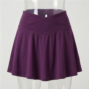 Minifalda Cruzada de Cintura Alta para Mujer, Color Sólido, Estilo Deportivo, Transpirable, Tejido de Spandex y Poliéster, para Todas las Temporadas - Product Image 1