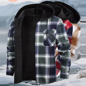 Veste en flanelle à capuche pour homme de haute qualité, en coton écologique, décontractée, à manches longues, avec boutons en corne, chaude, pour l'hiver, streetwear, logo sur le devant - Product Image 3