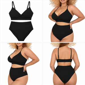 Costume da bagno bikini a due pezzi personalizzato da fabbrica, nuovo, a vita alta, sexy, taglie forti, con pantaloncini, per ragazze formose in Europa e America - Product Image 5