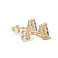 Boucles d'oreilles clous en argent sterling plaqué jaune avec topaze bleue suisse taille triligne, bijoux classiques pour femme 1,5g Heerani Jewels