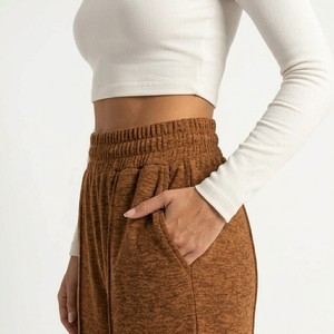Women Wide Leg <b>Pants</b> High Waist Elastic Drawstring Solid Color Loose Fit Casual Full Length Knitted Cotton <b>Spandex</b> <b>Pants</b> - Product Image 6