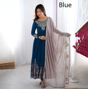Vestido Anarkali de estilo tradicional indio, con bordado de lentejuelas en georgette, traje Pishwas de diseñador para mujer con dupatta, listo para usar. - Product Image 1
