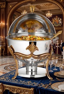 Luxury Affordable Stainless Steel <b>Buffet</b> Chafing Dish Single Piece Food <b>Warmer</b> with Glass Lid At Best Price - Product Image 5