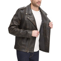 Blouson aviateur en cuir de vachette pour homme MAKUM, fermeture éclair écologique, col rabattu, couleur unie, manches régulières, hiver