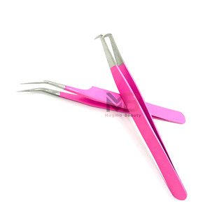 Ensemble de pinces à cils en acier inoxydable rose, pointes précises et lisses pour extensions de cils, avec étui personnalisé - Product Image 3