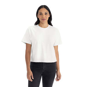 Camiseta Corta Blanca de Cuello Redondo para Mujer, Manga Corta, Corte Holgado, Color Sólido, Informal, Primavera Verano, 100% Algodón Jersey - Product Image 1