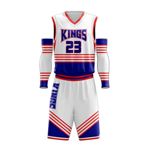Ensemble de maillots de basket sans manches blanc bleu rouge sublimé anti-transpiration pour homme adulte coupe athlétique - Product Image 3