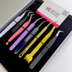 Ensemble de pinces à cils en acier inoxydable de précision anti-magnétiques, pointe lisse, longueur 10 mm, poignées colorées pour extensions de cils - Product Image 5