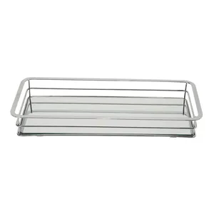 <b>Rectangular</b> Glass Cosmetic <b>Tray</b> <b>Mirror</b> Surface Modern Design Decorative Storage Organizer for Makeup and Beauty Products - Product Image 3