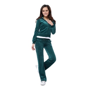 New Stylish Women's Velvet Fabric Body Fit Blank Track Suit Long Pants & Zipper Top Survetement Velour Ribbed Cuff Sweat Suit - Product Image 1