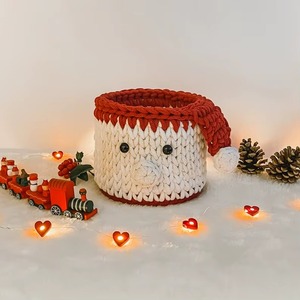 Christmas Theme Macrame <b>Basket</b> Festive Cotton Rope Storage <b>Basket</b> For Gift Hampers Decor And Holiday Home Organization Use - Product Image 2