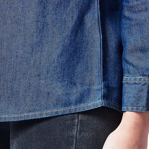 Wholesale Women Denim Shirts Button Flap Pockets Raw Blue Solid Vintage Style Winter/Spring/Summer Casual <b>Tops</b> High Quality - Product Image 6