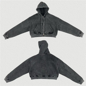 Haut court à capuche personnalisé pour femme, 100 % coton, décontracté, oversize, écologique, respirant, avec fermeture éclair, couleur unie, manches longues - Product Image 1