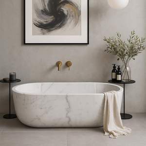 Baignoire autoportante de luxe en marbre naturel sculpté à la main avec drain pour salles de bain haut de gamme, appartements et usage intérieur - Product Image 1