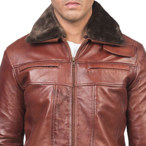 Chaqueta Bomber para Hombre, de Cuero Genuino Marrón, con Cuello de Piel, Impermeable y Resistente al Viento, Estilo Clásico de Invierno, Fabricante Personalizado SAAR - Product Image 6