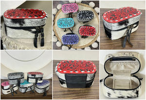 Boîte de rangement pour bijoux en cuir et fourrure, artisanale, design floral tendance, forme ovale, mini organisateur pour boucles d'oreilles et bagues pour femmes - Product Image 3